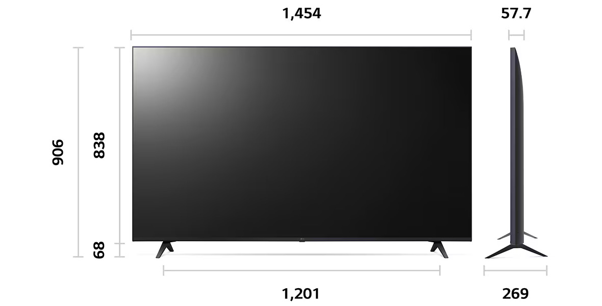 ابعاد تلویزیون 65 اینچ ال جی مدل UR8050