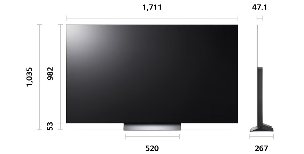 ابعاد تلویزیون ال جی 77C3